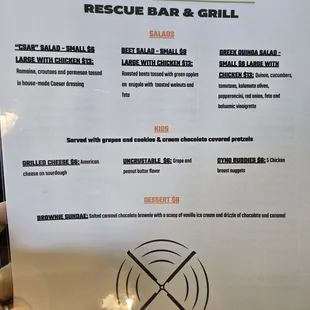 Food Menu - Salads, Kids Menu &amp; Dessert