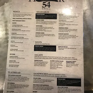 the menu for the restaurant