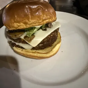 Actual Mushroom and Swiss veggie patty burger