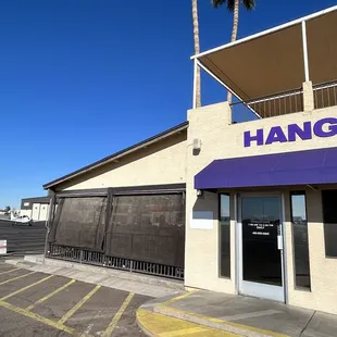 the entrance to hangar cafe