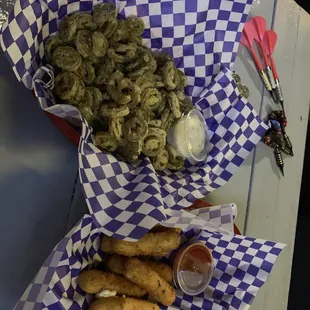 Fried jalapeños and fried mozzarella sticks