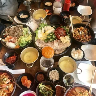 Seafood Kal Guk Su + Pork Bulgogi Rice Dish + Hot Stoned Bi Bim Bap + XL Bossam Platter