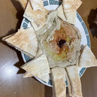 Baba ghanoush with pita bread.