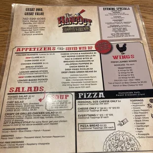 a menu for a pizza restaurant