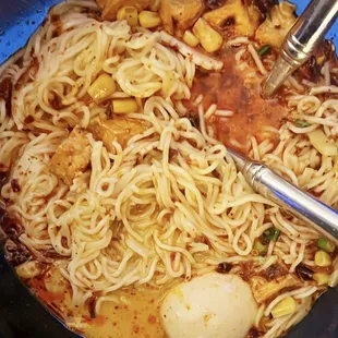 Spicy ramen with tofu and extra noodles