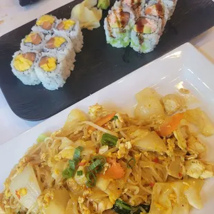 Singapore chicken salmon mango sushi