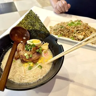 Pork tonkotsu ramen and drunken fried rice