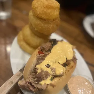 Philly Brisket Sub w/substitution of Onion Rings