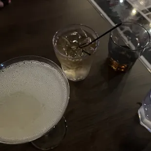 Our drinks, Lemon Drop Martini, Gin, and two different shot's