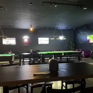 Some of the pool tables inside the Hangout