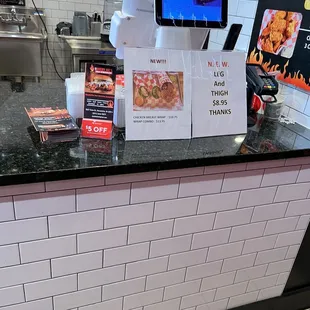 a menu on the counter