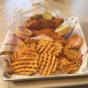 6 chicken strips and fries