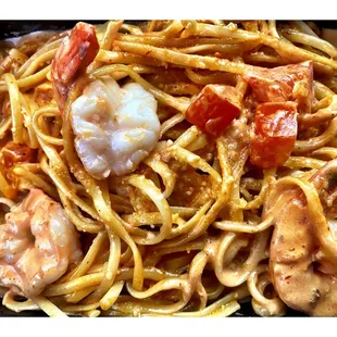 Pasta Diabla w/Shrimps !Just Heavenly Amazing!Fresh! Perfect Spicy! Instant Favorite! Go with Small Soup!Great Food!