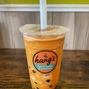 Iced Thai Tea Blended w/ Boba
