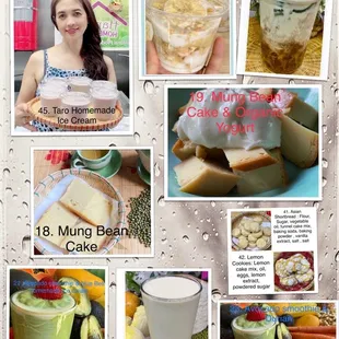 a collage of desserts