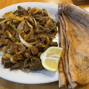 Beef Suqaar with Anjera