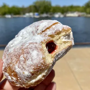 Powdered sugar with raspberry filling
