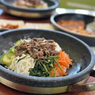 Hot stone beef bibimbap