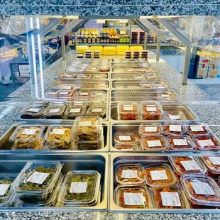 a variety of food items on display