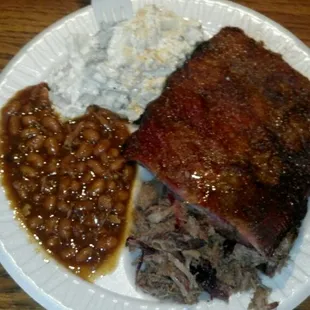 #3 Combo. Brisket, ribs, amazing potato salad, and baked beans.