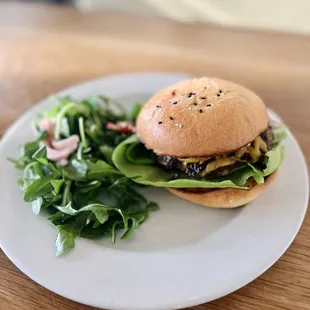 Cheeseburger and side salad