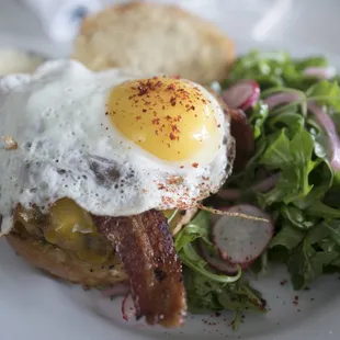 Burger with bacon and egg