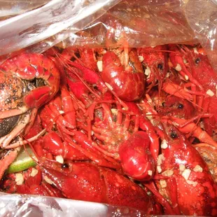 Two pounds of crawfish, medium with garlic ($4.99/lb)