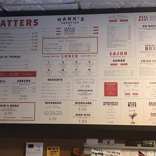 Menu on the wall