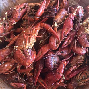 3 Pounds of EXTRA Spicy crawfish with garlic.