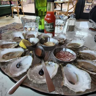 Dozen North Carolina Pamlico Oysters, served with horseradish and mignonette. Freah and briney taste of the Atlantic is a great appetizer.