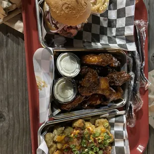 Gluten free roast beef, Burn Out Wings, loaded tots