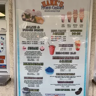 Custard menu as of 5/25/22