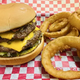 Onion Rings and bacon Double Burger