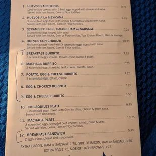 Breakfast menu as of June 2021