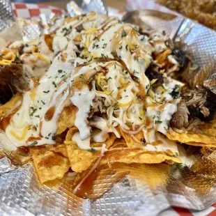 Nachos with chopped brisket