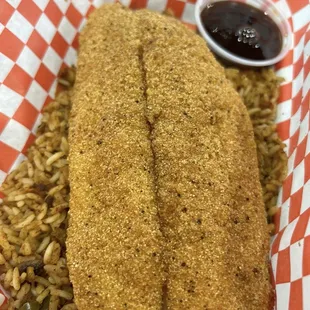 Catfish and dirty rice