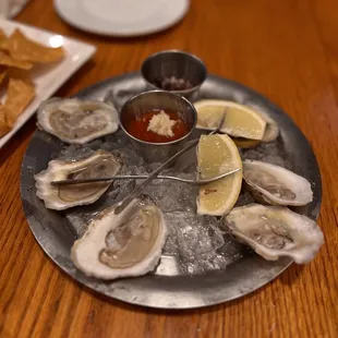 a platter of oysters and chips