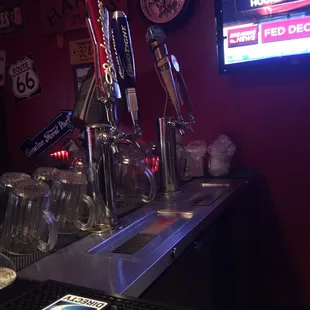 a bar with a television in the background