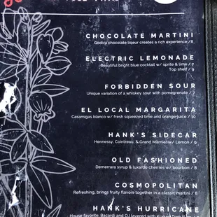 Cocktail menu