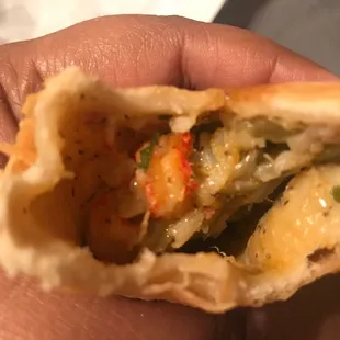 Inside of crawfish pie