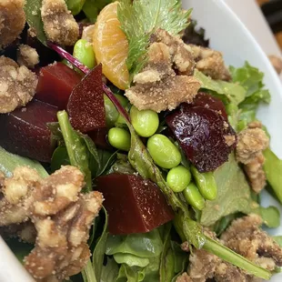 Roasted Beet Salad! Baby Grns~Satsuma Mandarin~Edamame~Candied Walnuts~Ginger Soy Vinaigrette 14.95@Hannah Asian Noodle Bar LG CA Sat 9/2/23