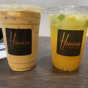 Lavender iced latte and kumquat mojito