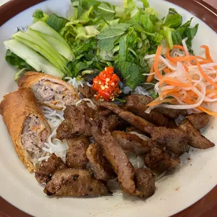 Bún Thịt Nướng - Grilled Pork and Egg Rolls with Noodles