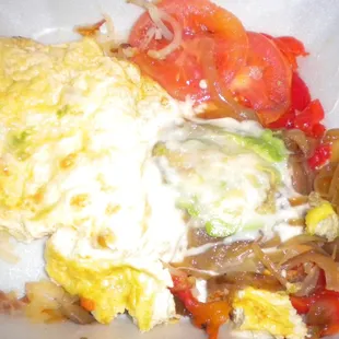 Veggie Omelet but cooked separate and thrown in the middle.