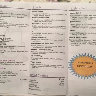 Breakfast & lunch menu