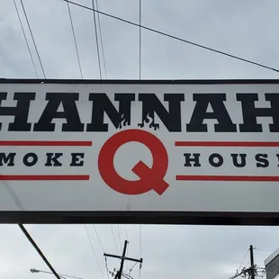 a sign for hannah q smokehouse