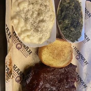 Baby Back Ribs Platter with mustard greens &amp; Mac n cheese