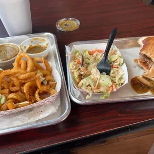 Brisket sandwich, fries, slaw