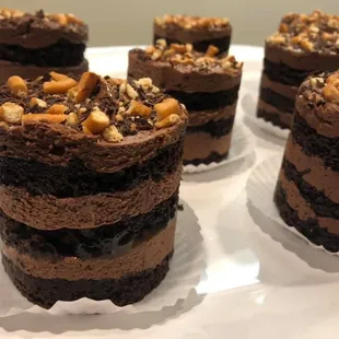 chocolate cake with nuts on top