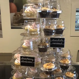 a display of cupcakes